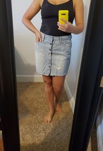 Denim distressed mini skirt
